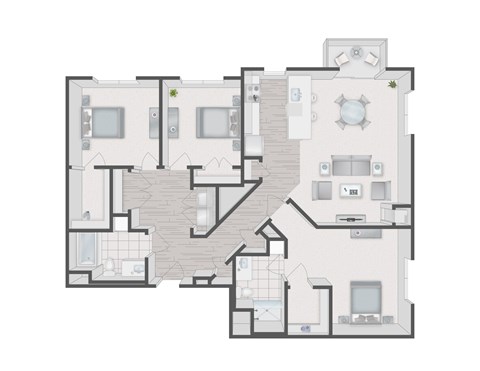 Floor plan for 3 beds, 2 baths, 1366 sqft